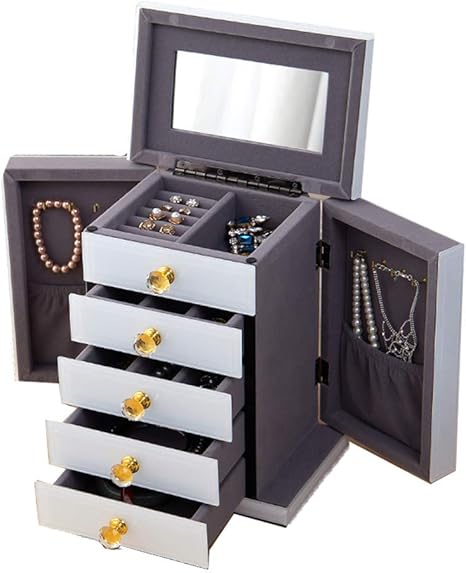 Amazon 長方形ジュエリーボックス ネックレス収納 宝石箱 5層引き出し大容量 鏡付きアクセサリーケース ジュエリー収納 女性が喜ぶ可愛いプレゼント 誕生日プレゼント ジュエリー収納 オンライン通販
