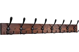 IBosins Wall Mounted Coat Rack, 31-2/5'' Long, Entryway Hanging Rack, Metal Wood Coat Hooks Rack with 8 Black Rustic Tri-Hooks Rail for Coat, Bag, Towel, Key, Hat, Umbrella