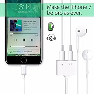 Jack Headphone Adapter Splitter Dongle 2 in 1 Aux Audio for Phone 7/8/X/7 Plus/8 Plus Adaptor Connection Earphone Stereo Cable Volume Control & Call & Charge, Support 10.3/11 -Silver by MPWHYL