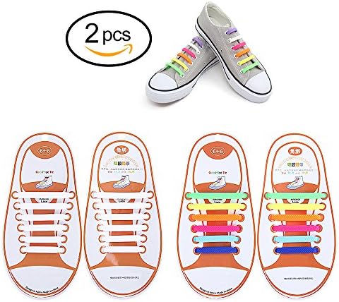 ZLF 2 Pack of Elastic No-Tie Shoelaces Waterproof Silicone Rubber Laces for Sneakers Athlets Casual Use Kids White+Mix Color