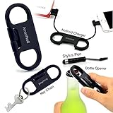 AmaziPro8 Android Charge Cable + Bottle Opener + Key Chain, Best keychain cable For Fast Charge, Sync and Data Transfer for Micro-USB to USB devices (Black)