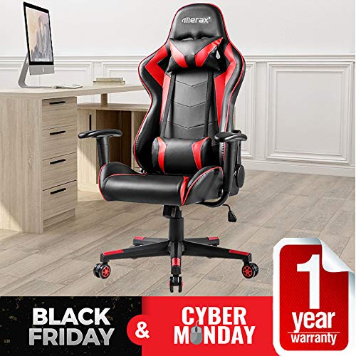 Merax PC Gaming Chair Racing for Adults/Teens/Kids Computer Office Chair Ergonomic High Back Reclining Executive Chair Comfortable for Gamers/Office Users (Black&Red: 250lbs)
