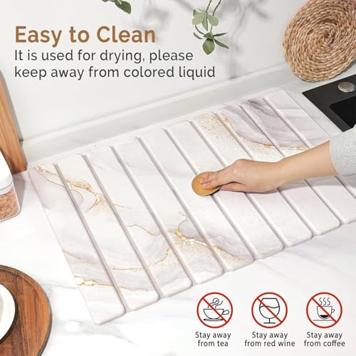 2 PCS Large Stone Dish Drying Mat for Kitchen Counter,Quick Dry Stone Dishes Mats,Marbled Water Absorbing Diatomaceous Earth Drying Pad for Countertop Bottles Utensils Cups( 40*60*cm+10*20cm)