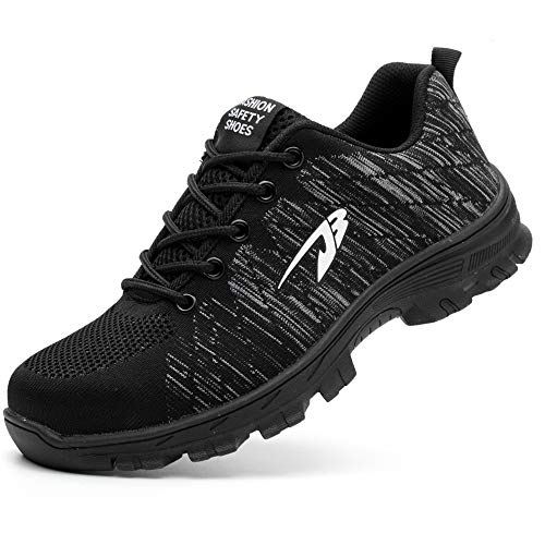 SUADEX Indestructible Steel Toe Shoes for Women Men, Safetry Shoes Breathable Puncture Proof Steel Toe Sneakers Work Shoes Construction Shoes 536 Black Size 9 Women/7.5 Men