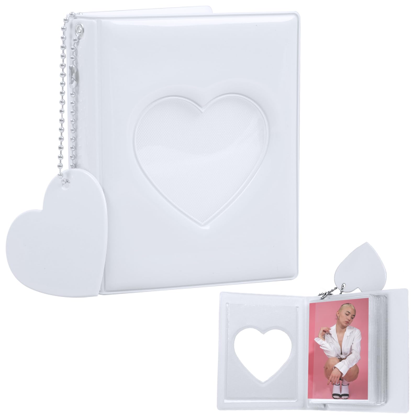 Kpop Photocard Binder 3 Inch 32 Pockets, Valentine's Day Gifts for Her, 3 Inch Photo Album for Instax Mini and Kpop Photo Cards, Mini Photo Album with Love Hollow Keyring, PVC Kpop Photocard Holder