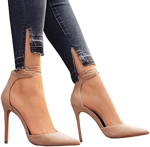 HotiQues Women's Lace Up Pointy Toe High Heels Ankle Strap Buckle Dress Pumps