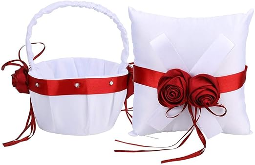 Amazon Com Yosooo Wedding Flower Girl Basket And Ring Pillow Set