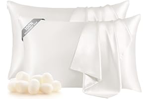 THXSILK Set of 2 100% Pure Mulberry Silk Pillowcase for Hair and Skin, Highest 6A+ Grade Mulberry Silk Pillow Case Standard Size, Real Silk Pillowcase with Zipper (White, Standard)