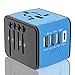 Travel Adapter, APzek International Power Adapter With High Speed 2.4A USB 3.0A Type C, European Adapter, Universal Power Adapter Wall Charger for Europe UK US AU & Asia (Blue)