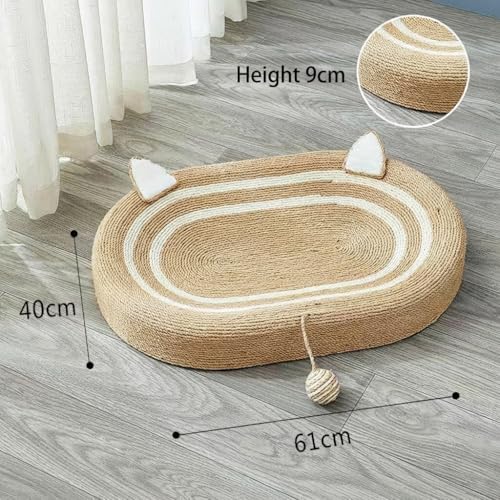 Beauenty Oval Cat Scratch Pad, Cat Scratcher Cardboard, Multifunctional Bed and Furniture Protector, Durable Sisal Material, with Ball Toy and Spacious Design for Fun and Rest