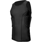 Men's Padded Compression Shirt - Football Chest &amp; Rib Protector with Heart Guard for Contact Sports - Black - S