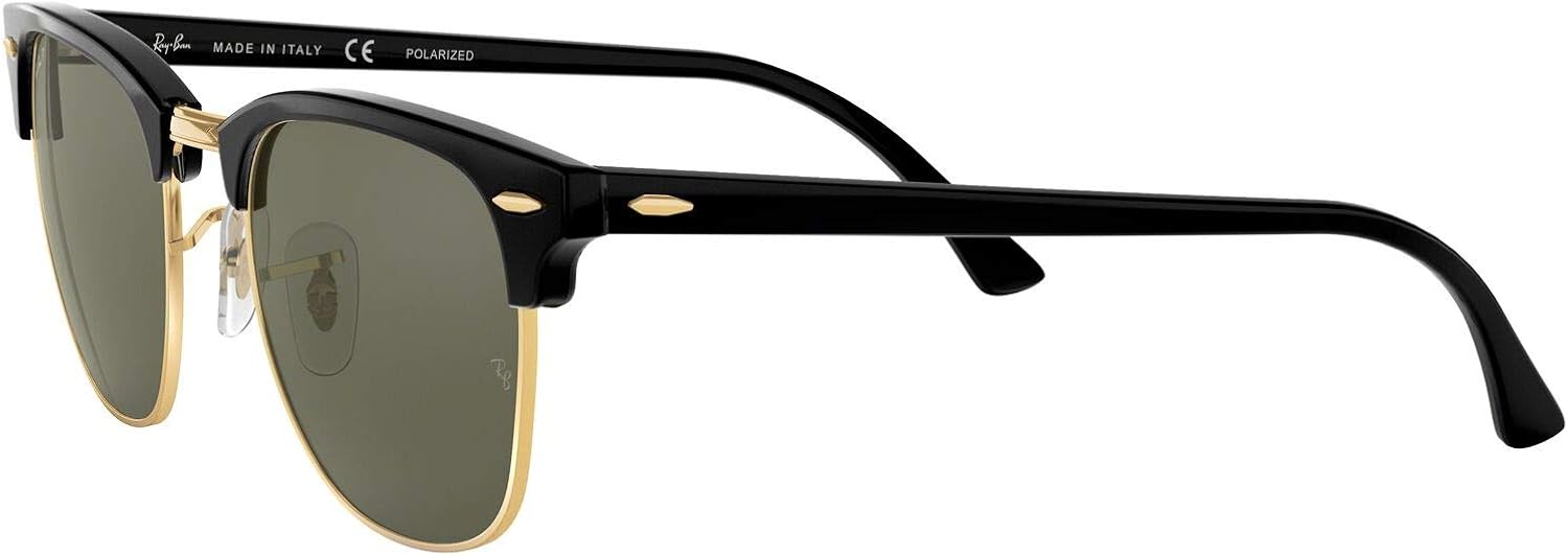 Ray-Ban RB 3016 Clubmaster Square Sunglasses, Black/Polarized Green, 49 mm: Shoes