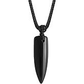 MINACHI Black Obsidian Bullet Pendant Necklace with Braided Cord, Fashion Jewelry Gift for Men and Women