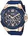 GUESS Oversized Iconic Rose-Gold-Tone Blue Stain Resistant Silicone Watch with Day, Date + 24 Hour Military/Int'l Time. Color: Iconic Blue (Model: U1254G3)