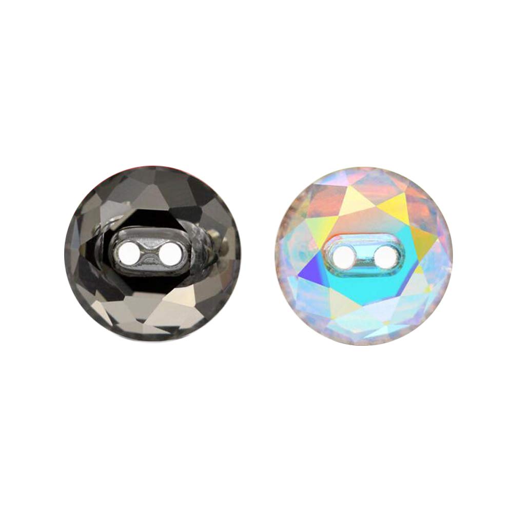 DAODER Crystal Buttons for Craft & Sewing 12mm Diameter Small Gem Black AB Buttons Sew On Rhinestones Buttons for Clothes Skirt Crafts 20pcs