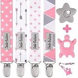 Pacifier Clip by Dodo Babies Pack of 4 + Teether Toys, Premium&nbsp;Quality for Girls Modern Designs Universal Holder Leash for Pacifiers, Teething Toy or Soothie, Baby Shower Gift Set