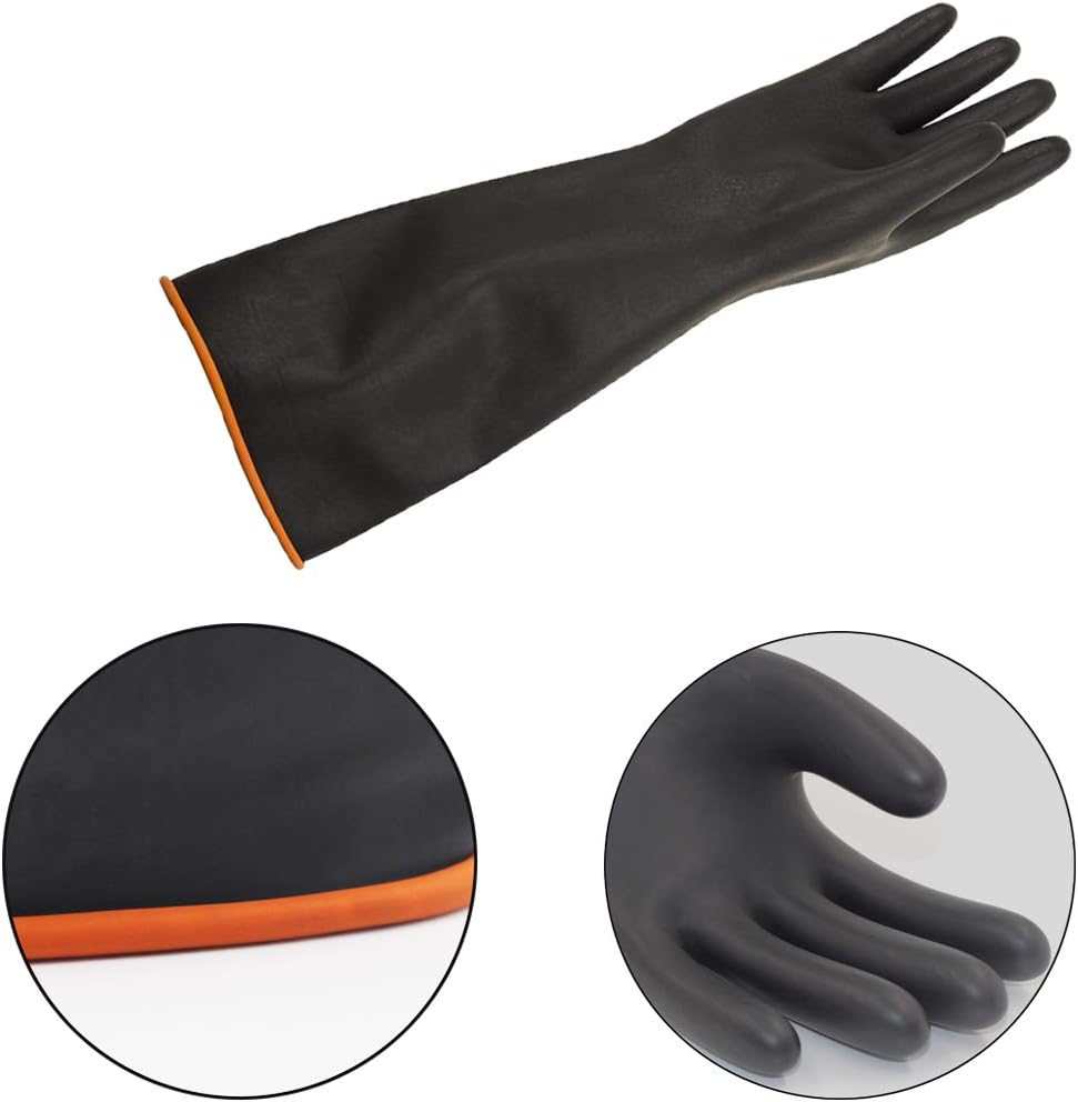 Jewboer 2 Pairs 22" Heavy Duty Rubber Gloves,Chemical Muriatic Acid Resistant Latex Gloves,Waterproof Dishwashing Household Cleaning Protective Safety Work Industrial Gloves,Black: Clothing