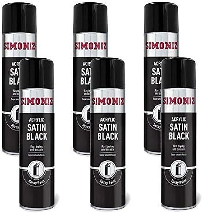 Simoniz 6 Pack Acrylic Satin Black Spray Paint 500ml for Metal Ceramic Wood