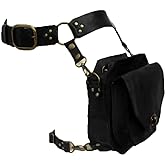 Renaissance Medieval Belt Satchel Pouch Bag Fanny Pack Gothic PU Leather Crossbody Messenger Bags Thigh Leg Hip Holster Purse Hiking Sport Chain Bags for Women Men (Black)