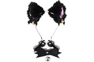Plush Furry Cat Ears Headband Headwear for Adults Kids Halloween Christmas Cosplay Hairband with Bell Choker