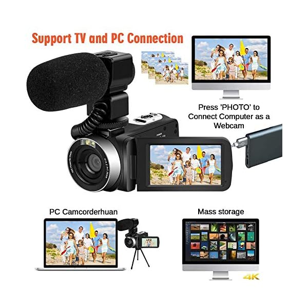 Videokamera 4K Video Camcorder 48MP Videokamera mit Mikrofon mit Handheld und Haube – Bild 5