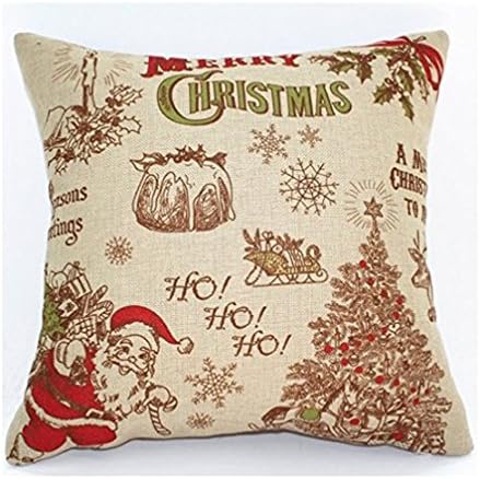 ONECH Cotton Linen Cute Santa Claus Reindeer Snowman Snowflake Christmas Tree Little House Bird Gift Ho Ho Ho Merry Christmas &amp; Happy New Year Design Throw Pillow Case