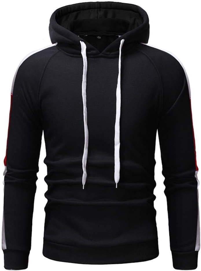 Robemon Men's Hooded Pullover Splicing Color Long Sleeve Sweatshirt Tops