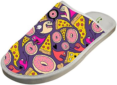 KOUY Doughnut Pizza Closed Toe Cotton Slippers Warm Soft Indoor Shoes Non-watertight 7 D(M) US
