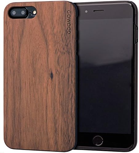 iPhone 7 Plus and 8 Plus Wood Case | Real Natural Walnut Backside and Durable Hard Polycarbonate Shockproof Bumper and Shock Absorbing Rubber Coating