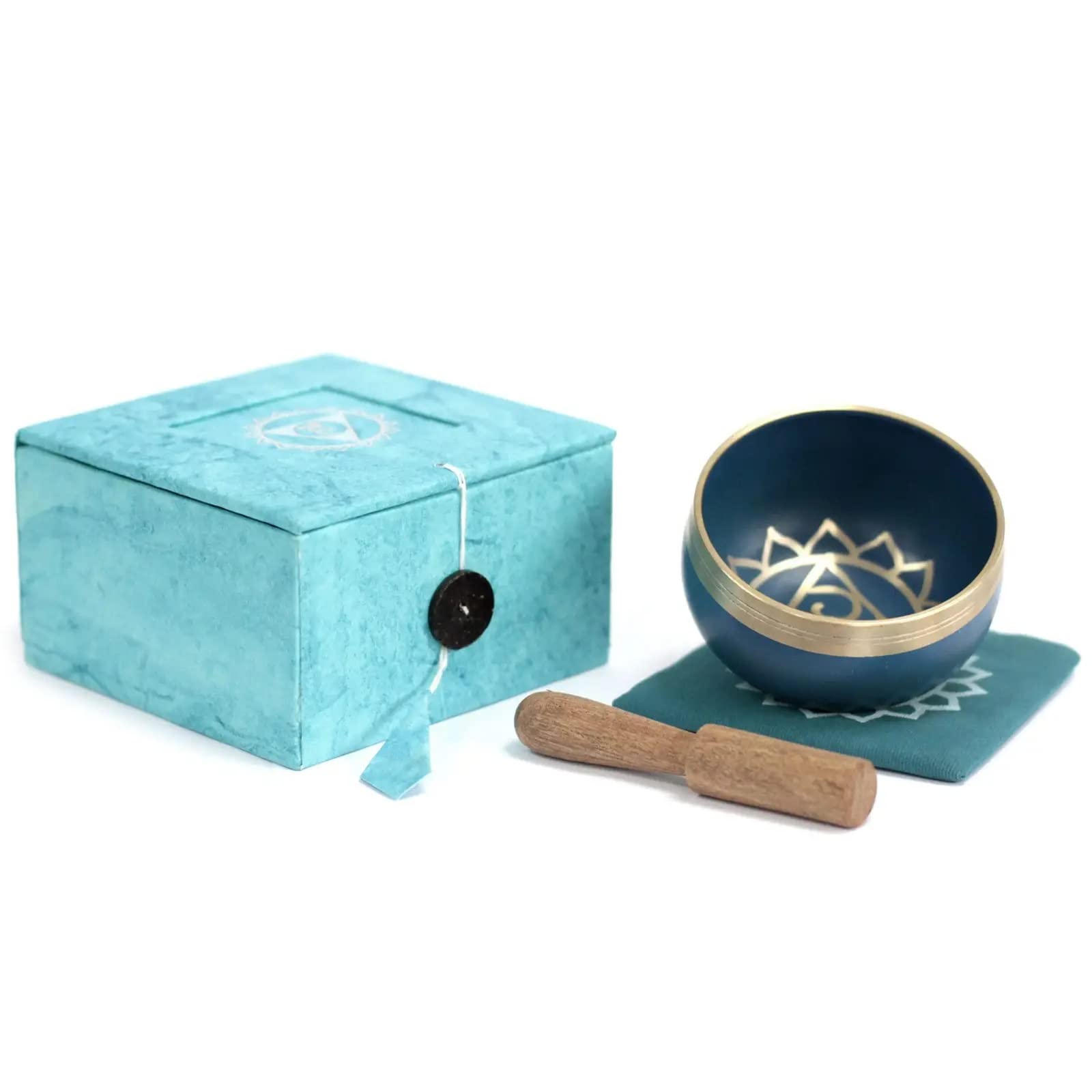 Chakra Singing Bowls with Wooden Striker & Cushion Gift Box Set | Lift Vibration & Frequency; Sound Therapy; Holistic Healing, Meditation & Relaxation Mindfulness Mantra (Throat)