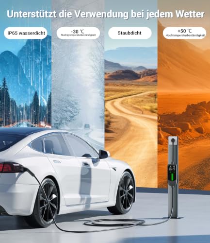 Type 2 Charging Cable Schuko 3.7 kW - 7 m | 6-16 A | 1-Phase Portable Charging Cable Car, Adjustable Charging Power, Setting Start Time, LCD Display, IP65 Waterproof, for All EVs (IEC 62196-2) & PHEVS