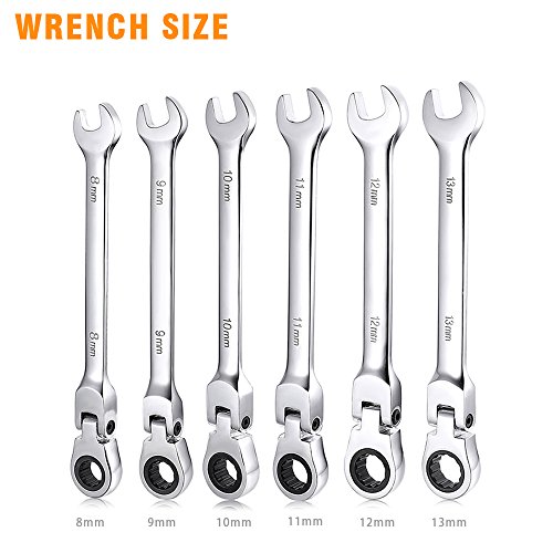 Xilko 6Pcs Metric Ratcheting Combination Wrench Set Handle Spanners Hand Tools 8-13mm