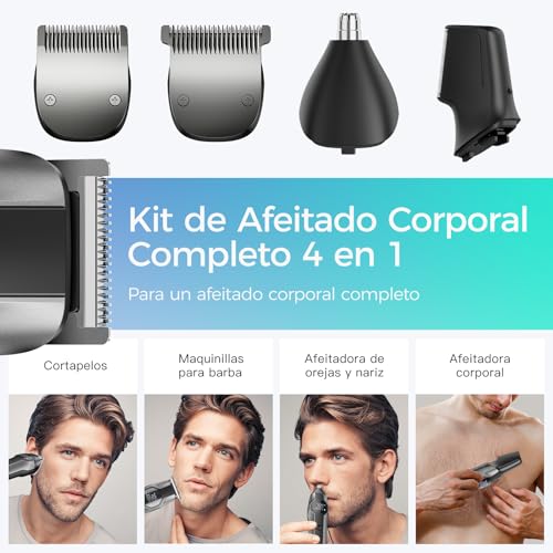 kensen Male Body Shaver 4 in 1, 2 Speeds Male Body Epilator, IPX7 Waterproof Body Shaver for Beard, Ears, Armpits, Chest, Legs and Genitals, LED Display, 210 mins Use