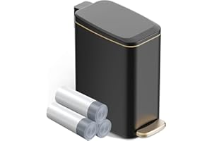 KSSKSS Small Bathroom Trash Can with Lid Soft Close, Step Pedal, 6L / 1.6 Gal Stainless Steel Garbage Bin with Removable Inner Bucket, Slim Wastebasket for Narrow Spaces (Black)