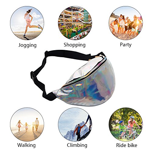 Mounchain Waist Packs By Women's Shiny Laser Holographic Waist Fanny Packs with Adjustable Waistband-Smartphone Money Coins Keys Passport Holder Silver
