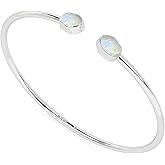 LUSTRE AND LIGHT Natural Rough Ethiopian Opal 2 Stone Adjustable Twister Bangle Bracelet for Women in Sterling Silver, October Birthstone Jewelry Gifts for Her Birthday, Anniversary, Graduation