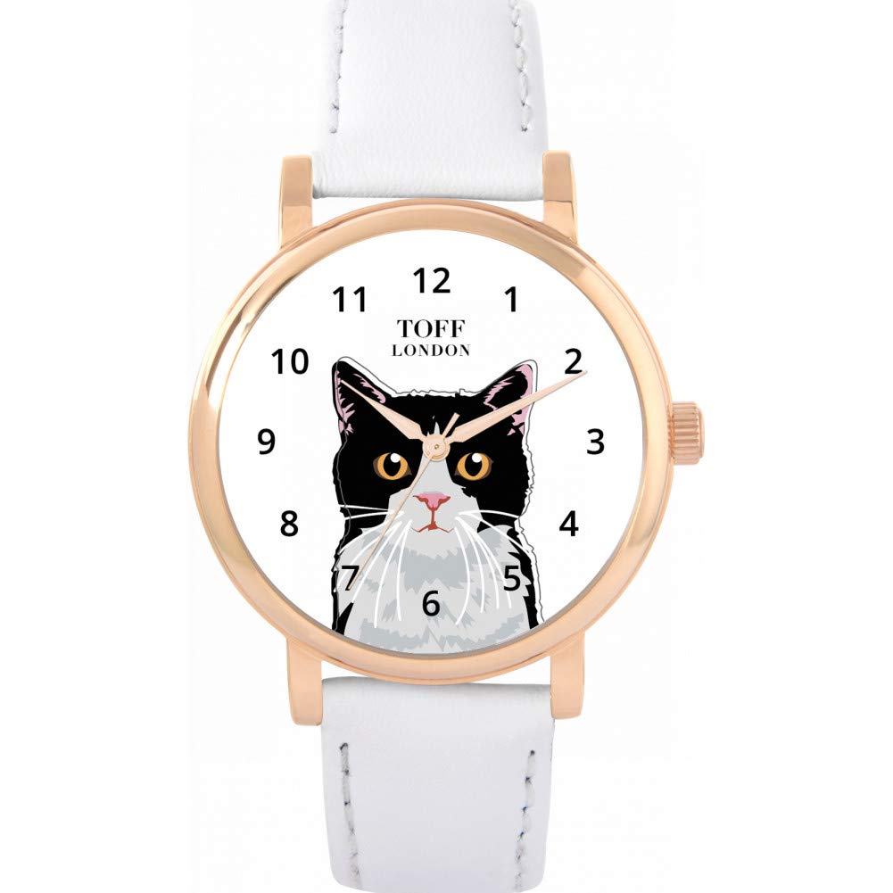 Toff London Ladies Black and White Cat Head Watch