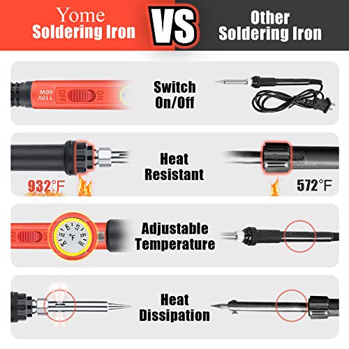 Soldering Iron Kit for Electronics, Yome 19in1 60w Adjustable