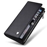 William POLO Men's Genuine Soft Cow Leather Long Purse Mens Wallet Money Clip