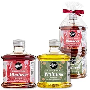 Gepp’s Feinkost Himbeer-Walnuss Duett – Premium Essig & Öl Geschenkset (2x200ml) I Himbeer Aperitif Essig & feinstes, französisches Walnussöl I In schönen Stapelflaschen mit Satinschleife (202020)