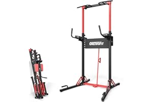ONETWOFIT Power Tower Pull Up Bar Station, Multi-Function Adjustable Height Foldable Dip Station for Home Gym Workout, Heavy 