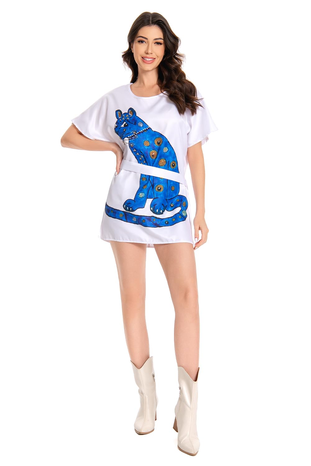 MOYGOR Agnetha Faltskong 70s Clothing Women's Vintage Dress Halloween Carnival Merch with Belt M White