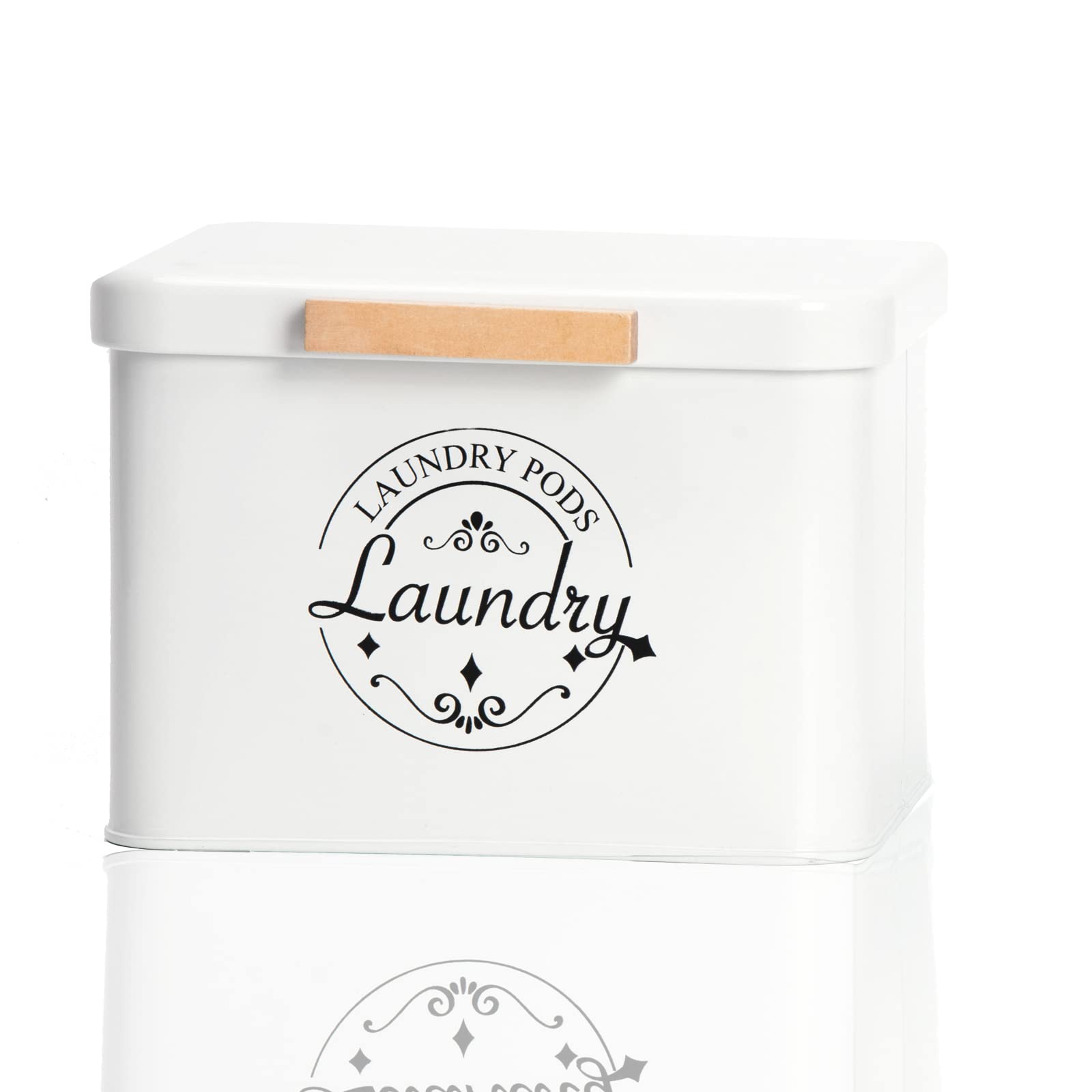 Crystals Laundry Powder Metal Storage Tin - Enamel Coated Airtight Lid - Grey, Set Of 2