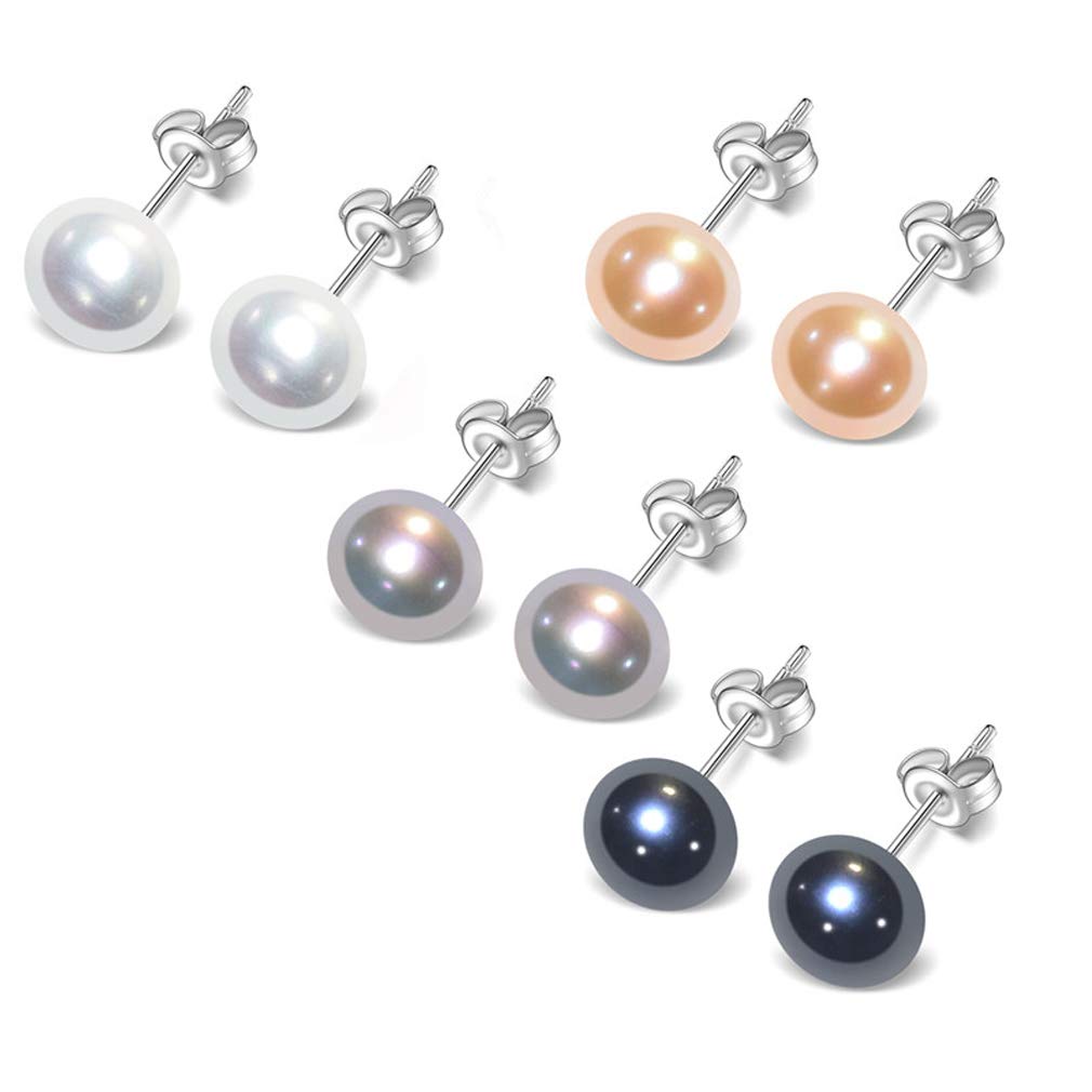 TreasureBay Natural Freshwater Pearl Stud Earrings With 925 Silver (Set of Four: Black-Pink-White-Grey) — image 1