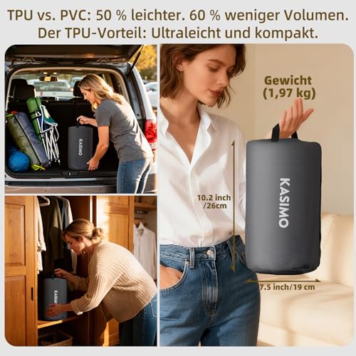 KASIMO TPU Air Mattress Self-Inflating, Air Bed for 1 Person, Guest Bed with Integrated Electric Pump, Inflatable Mattress with Cushion, Air Mattress 190 x 90 x 22 cm for Guests at Home and Camping