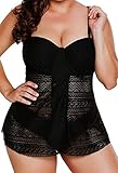 Aleumdr Womens Lace Crisscross Open Back Tankini Swimsuits with Briefs S - XXXL
