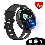 kingkok Blood Pressure Heart Rate Monitor Step Counter Watch Sleep Monitor Message Reminder Smart Fitness Trackers Waterproof [Black]