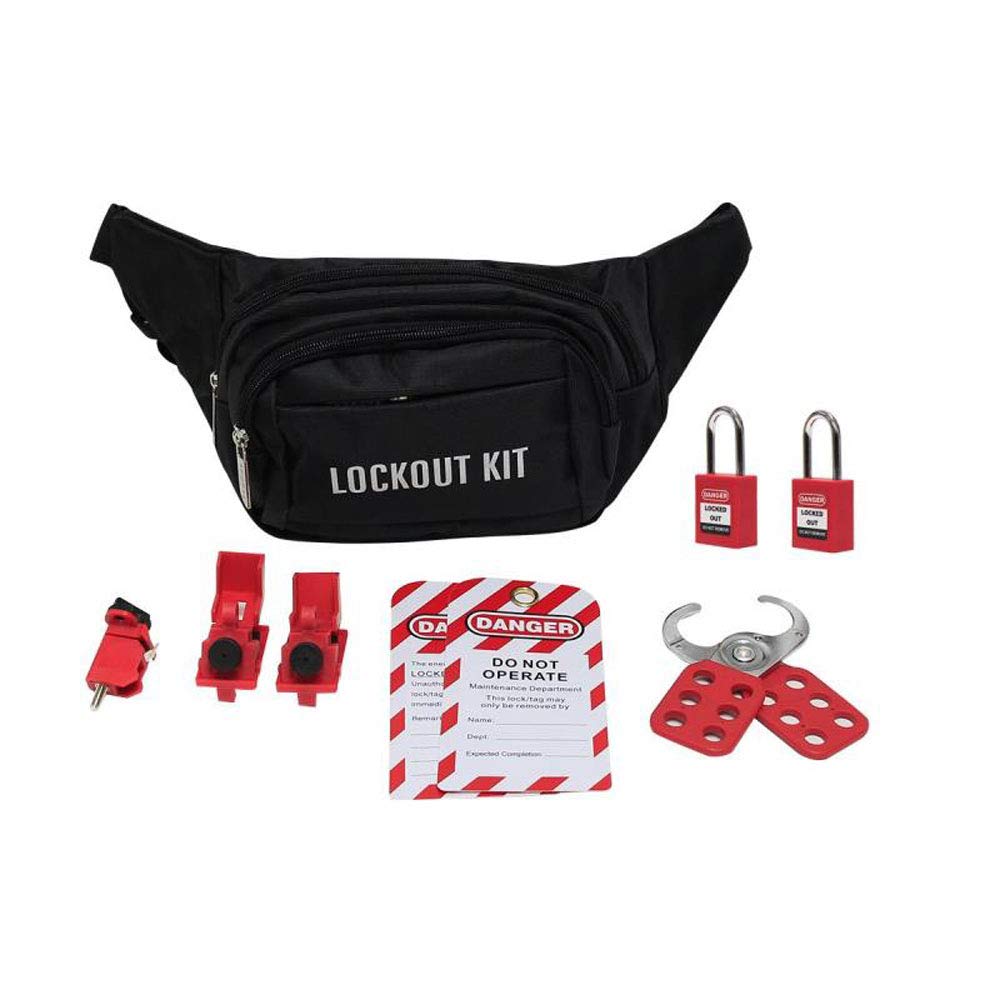 POFET Lockout Tagout Kit for Common Breakers and Valves,Including 2 Lockout Tag,1 Lockout Hasp,3 Breaker Lockout,2 Safety Padlock,1 Pocket Bag (Lockout Tagout Kit)