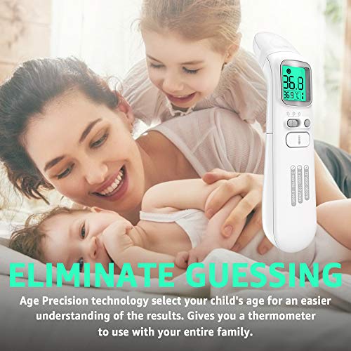 【2019 New Version】Forehead Thermometer for Fever with Ear Function - Instant Accurate Reading with Fever Alarm, 40 Sets of Memory, Forehead Thermometer for Kids and Adult, Pouch and Batteries Included