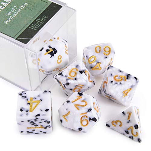 Cookies & Cream Dice Set - Premium Resin 7 Polyhedral Tabletop Role-Playing Dice - Black, White, Gold Colored Fantasy RPG Gaming Accessory